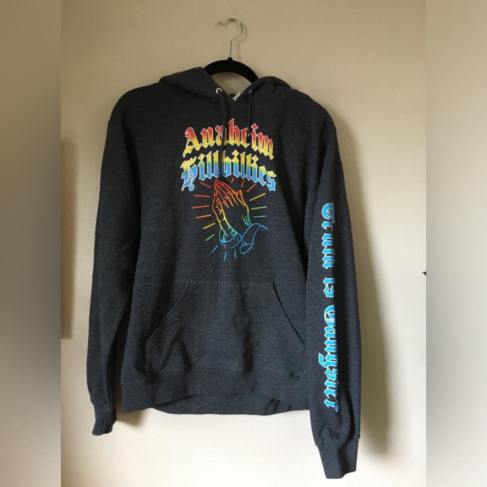 Gwen Stefani Rainbow Anaheim Hillbillies gray pullover hoodie sweat jacket Sz M